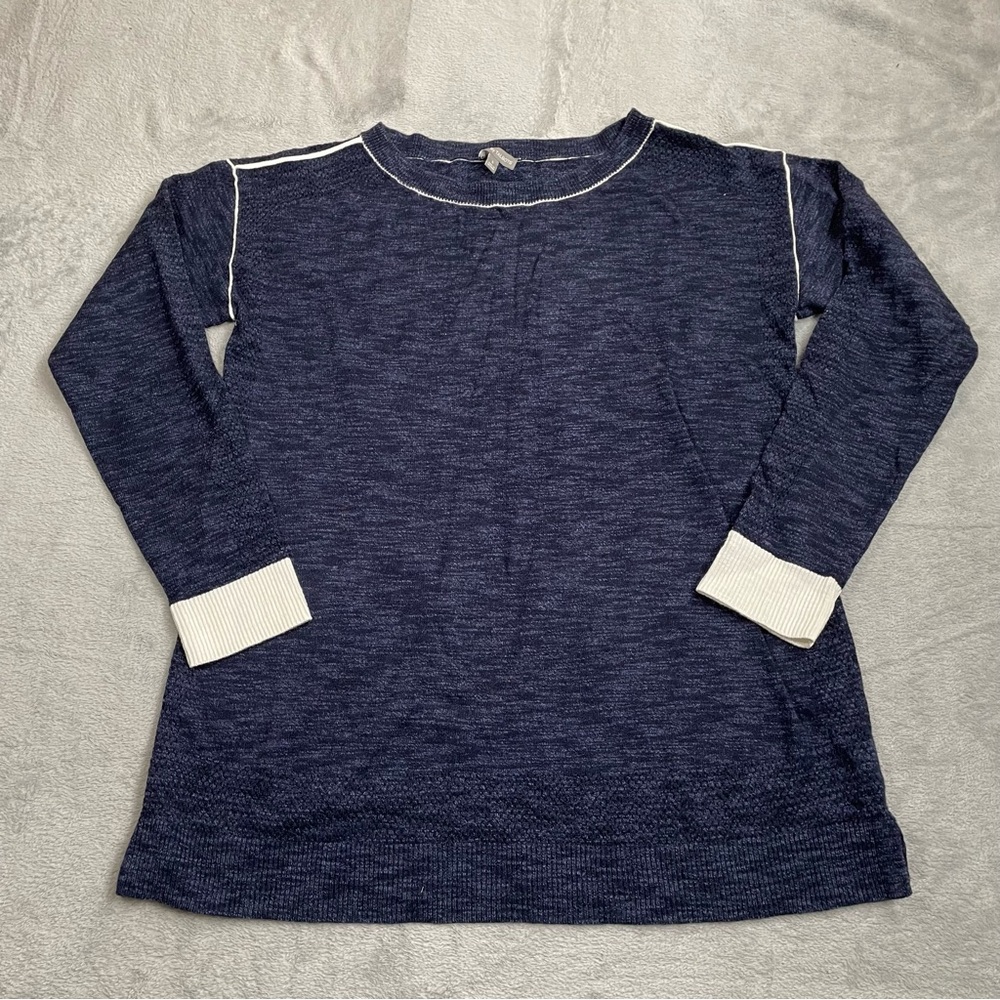 T By Talbots Sweater Small Navy Blue White Accents Perforated Athleisure